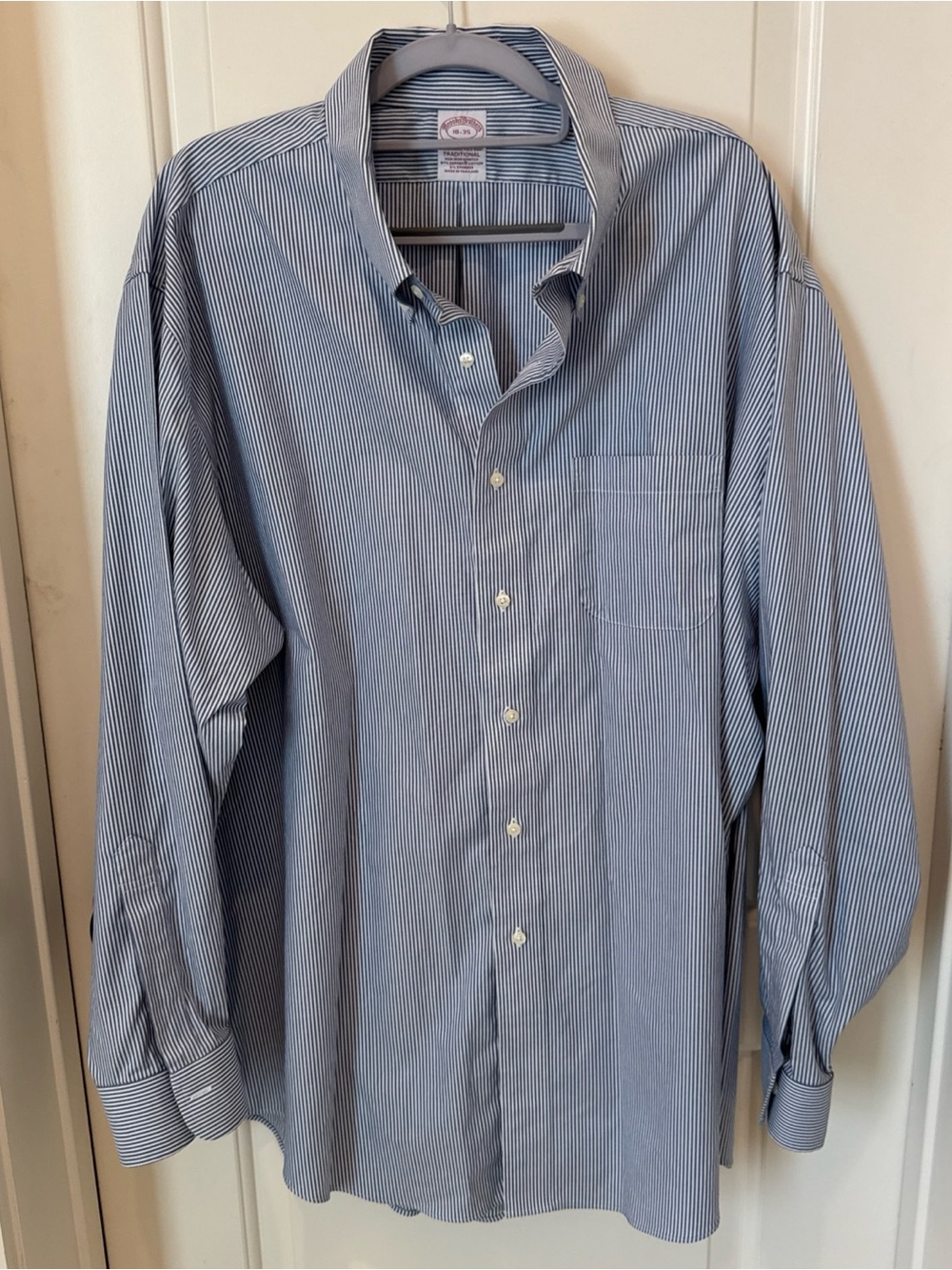 Brooks Brothers 18-35 Traditional Fit Blue Stripe Non-Iron Supima Shirt